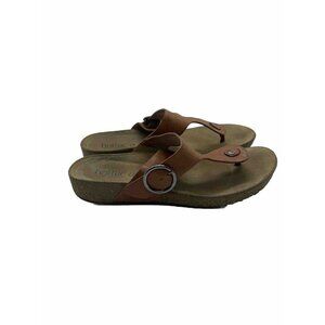 Hotter Comfort Concept Resort Brown Leather Low Wedge T-Strap Sandal Women's 11